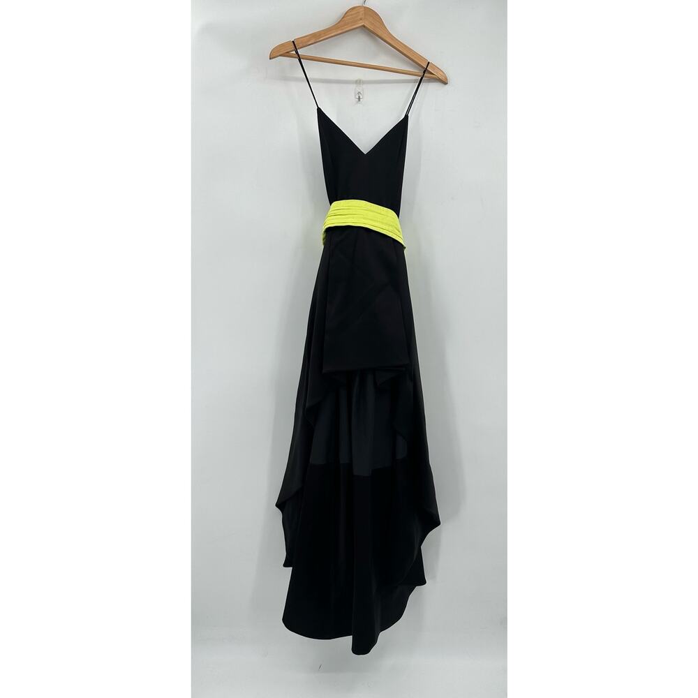 ALICE + OLIVIA Joss Gown Black with Citron Bow Hi-Lo Hemline Size 4 NWT - Picture 5 of 10